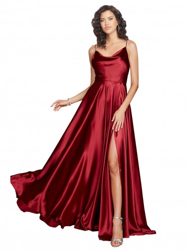 Cowl Neckline Long Formal Silky Satin Bridesmaid Dress / Prom Dress with Spaghetti Straps Brisbane
