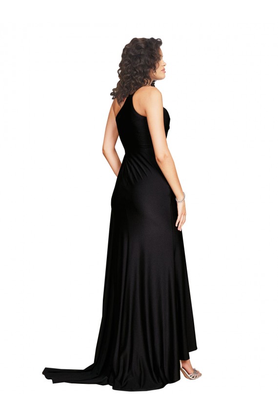 Floor Length One Shoulder Formal Silky Satin Bridesmaid Dress / Prom Dress with Side Slit Brisbane