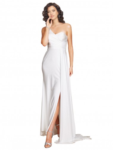 One Shoulder Floor Length Silky Satin Wedding Dress with Side Slit Brisbane