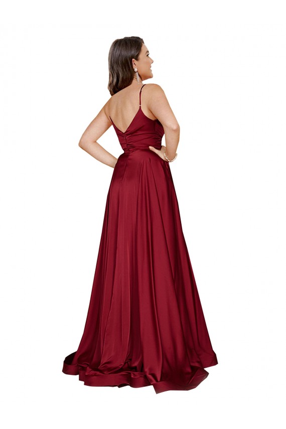 Deep V-Neck Sweetheart Long Formal Silky Satin Bridesmaid Dress / Prom Dress with Thigh High Slit Brisbane