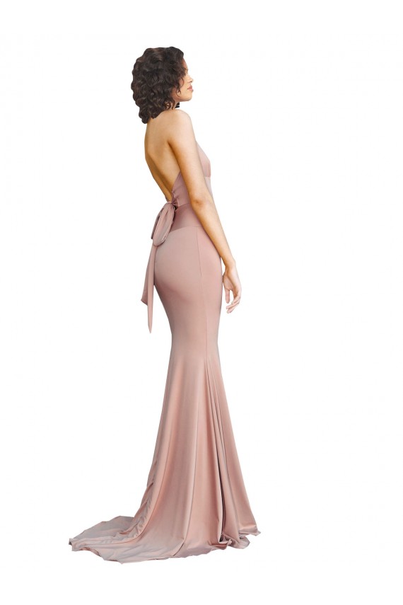 Deep V-Neck Mermaid Low Back Long Formal Spandex Bridesmaid Dress / Prom Dress Brisbane