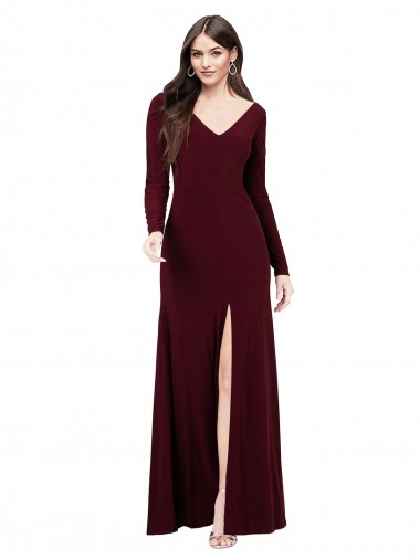 Long Sleeves Spandex Bridesmaid Gown with Front Slit Brisbane