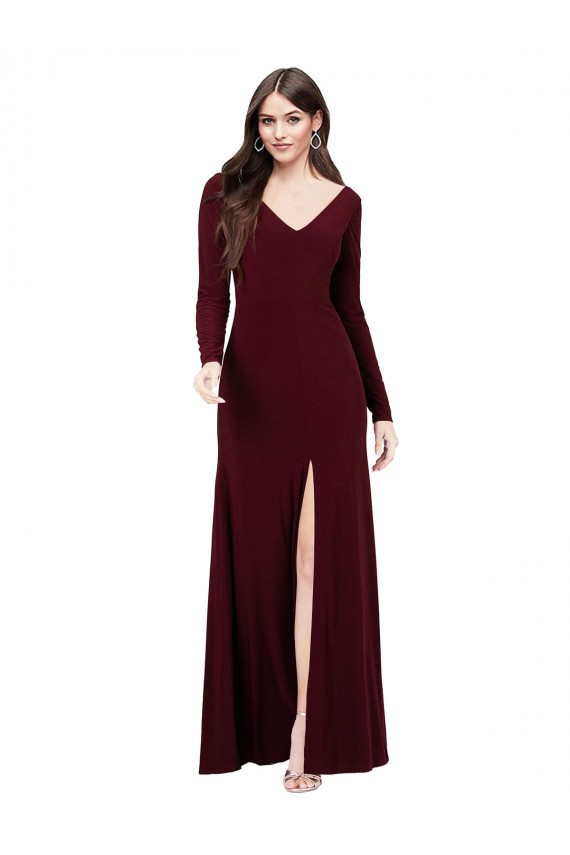 Long Sleeves Spandex Bridesmaid Gown with Front Slit Brisbane