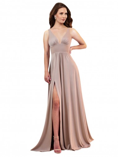 Long A-Line Plunge V-Neckline Formal Spandex Bridesmaid Dress / Prom Dress with Slit Brisbane