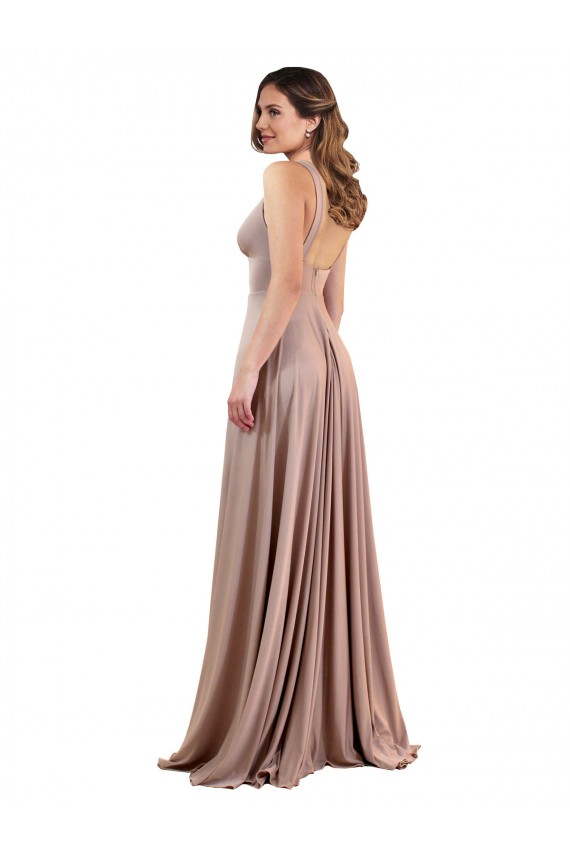 Long A-Line Plunge V-Neckline Formal Spandex Bridesmaid Dress / Prom Dress with Slit Brisbane