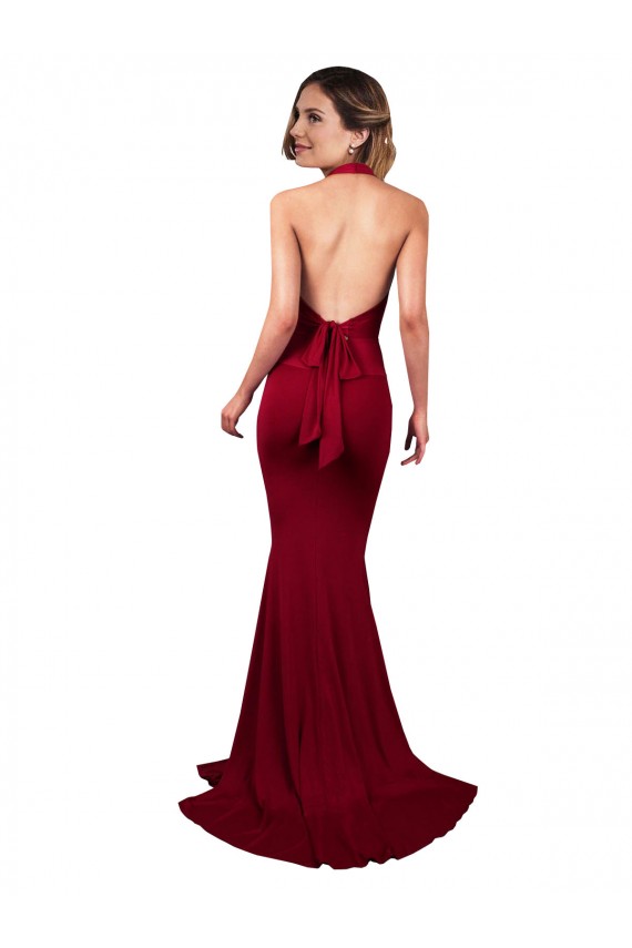 Halter Mermaid Plunge V-Neckline Open Back Bow Tie Formal Spandex Bridesmaid Dress / Prom Dress Brisbane