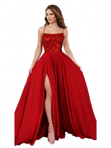Lace Over Bodice Long Spandex Bridesmaid Dress / Prom Dress with Slit Brisbane