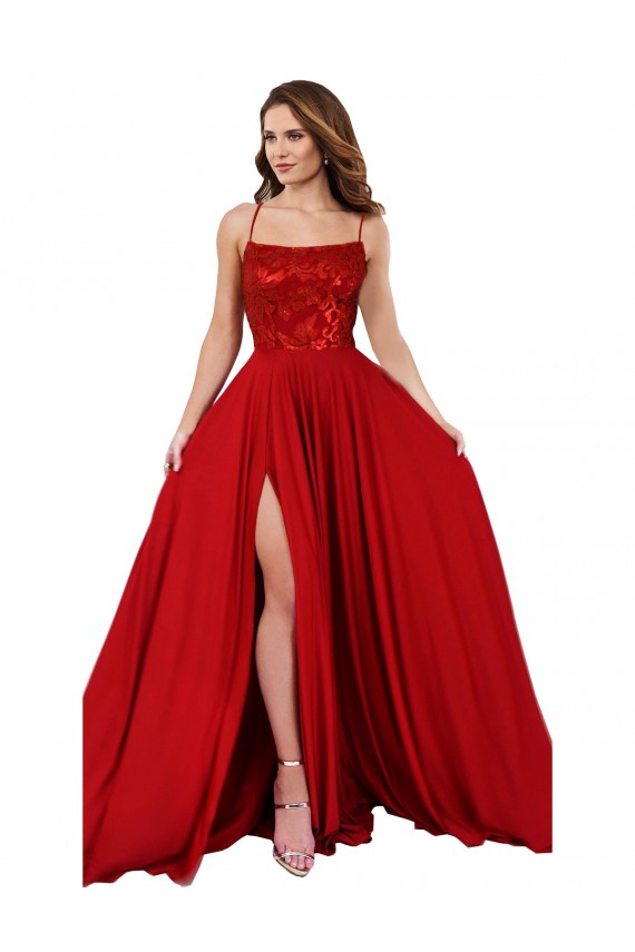 Lace Over Bodice Long Spandex Bridesmaid Dress / Prom Dress with Slit Brisbane