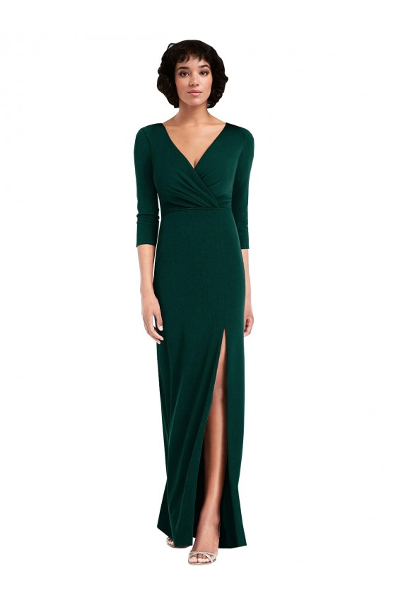 Floor Length 3/4 Sleeves V-Back Draped Wrap Formal Maxi Spandex Bridesmaid Dress / Prom Dress Brisbane