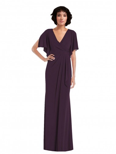 Faux Wrap Split Sleeves Formal Maxi Spandex Bridesmaid Dress / Prom Dress with Cascade Skirt Brisbane
