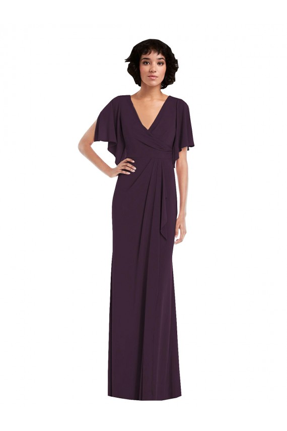 Faux Wrap Split Sleeves Formal Maxi Spandex Bridesmaid Dress / Prom Dress with Cascade Skirt Brisbane
