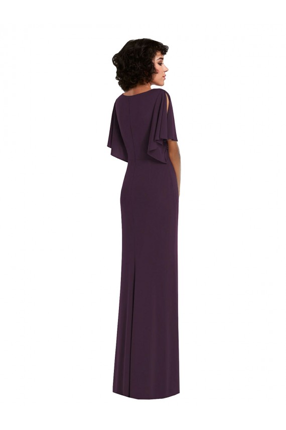 Faux Wrap Split Sleeves Formal Maxi Spandex Bridesmaid Dress / Prom Dress with Cascade Skirt Brisbane
