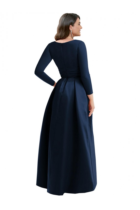 Long Sleeves Wrapped Formal Spandex Bridesmaid Dress / Prom Dress with High Low Full Skirt and Pockets Brisbane