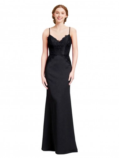 Long Chiffon Bridesmaid Dress / Prom Dress with Lace Bodice and Curved V-Neckline Brisbane