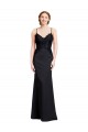Long Chiffon Bridesmaid Dress / Prom Dress with Lace Bodice and Curved V-Neckline Brisbane