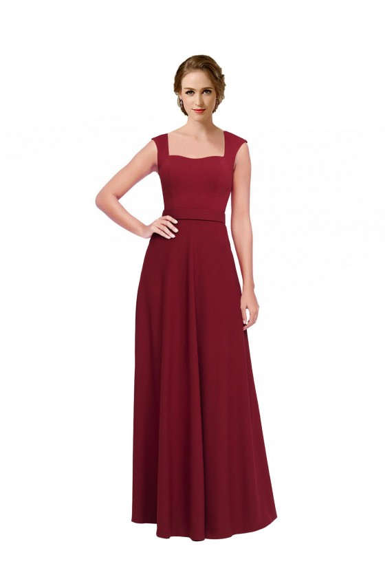 Square Neck Subtle Cap Sleeeves Crepe Bridesmaid Dress / Prom Dress Brisbane