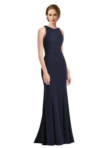 High Neck Sheath Long Crepe Bridesmaid Dress / Prom Dress Brisbane