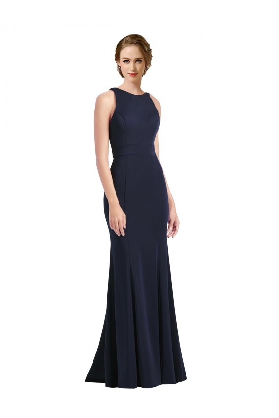 High Neck Sheath Long Crepe Bridesmaid Dress / Prom Dress Brisbane