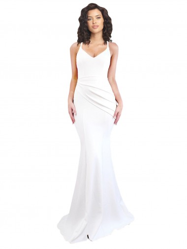 Fishtail Shape Spaghetti Straps Open Back Formal Crepe Bridesmaid Dress / Prom Dress with Ruffles Brisbane