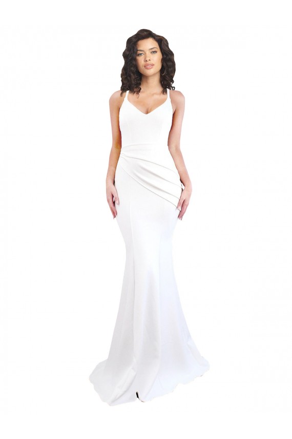Fishtail Shape Spaghetti Straps Open Back Formal Crepe Bridesmaid Dress / Prom Dress with Ruffles Brisbane