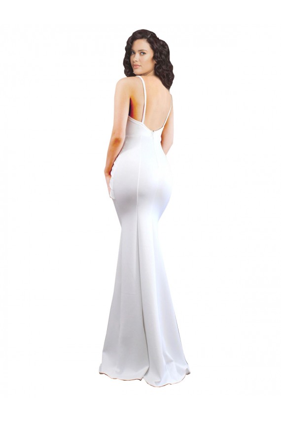 Fishtail Shape Spaghetti Straps Open Back Formal Crepe Bridesmaid Dress / Prom Dress with Ruffles Brisbane