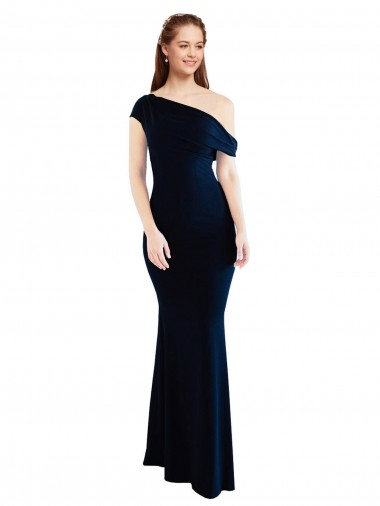 Draped Off the Shoulder Fitted Formal Crepe Bridesmaid Dress / Prom Dress Brisbane