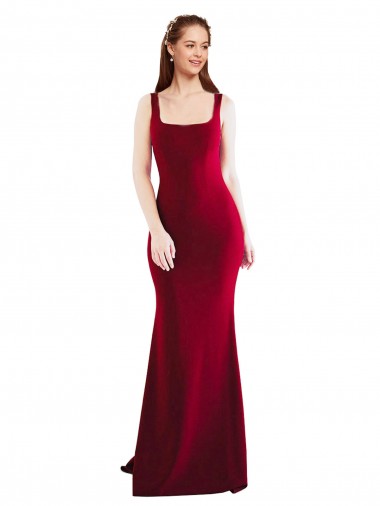 Square Neckline and Backline Fitted Formal Crepe Bridesmaid Dress / Prom Dress Brisbane