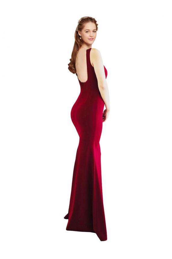 Square Neckline and Backline Fitted Formal Crepe Bridesmaid Dress / Prom Dress Brisbane