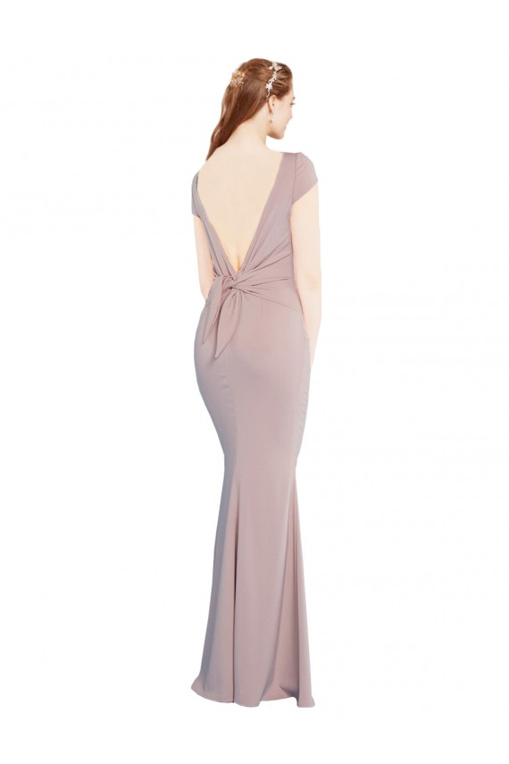 Boat Neck Cap Sleeve Formal Crepe Bridesmaid Dress / Prom Dress with Plunging Tie Back Brisbane