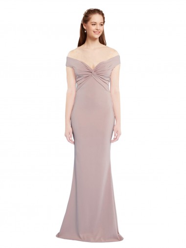 Knotted Off the Shoulder Formal Crepe Bridesmaid Dress / Prom Dress with Cut-Out Back Brisbane