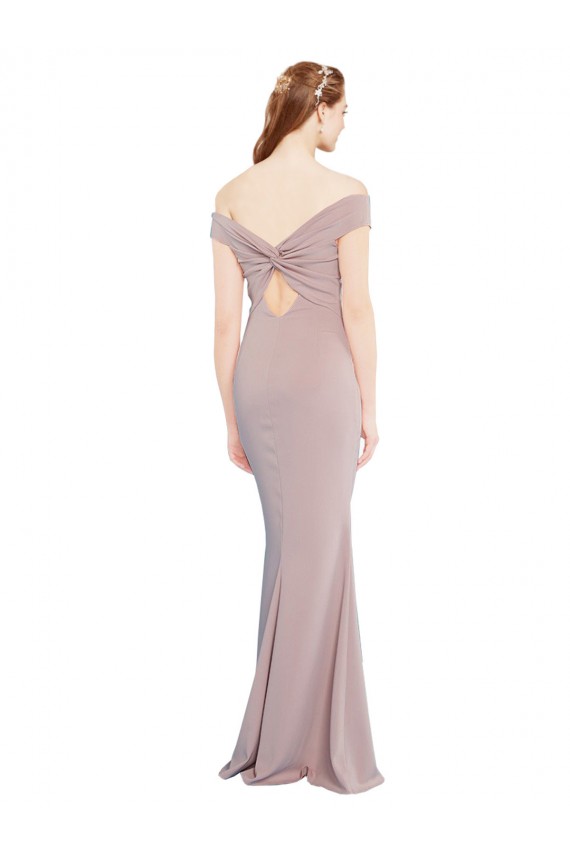 Knotted Off the Shoulder Formal Crepe Bridesmaid Dress / Prom Dress with Cut-Out Back Brisbane
