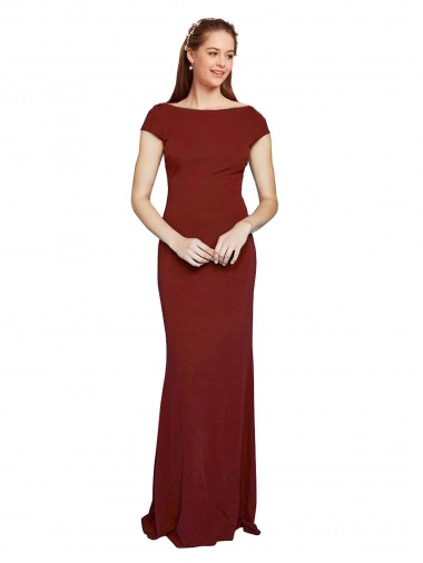 Cap Sleelves Mermaid Formal Crepe Bridesmaid Dress / Prom Dress Keyhole Back Brisbane