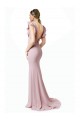 Low V-Back Long Mermaid Crepe Bridesmaid Dress / Prom Dress with Ruffled Sleeves Brisbane