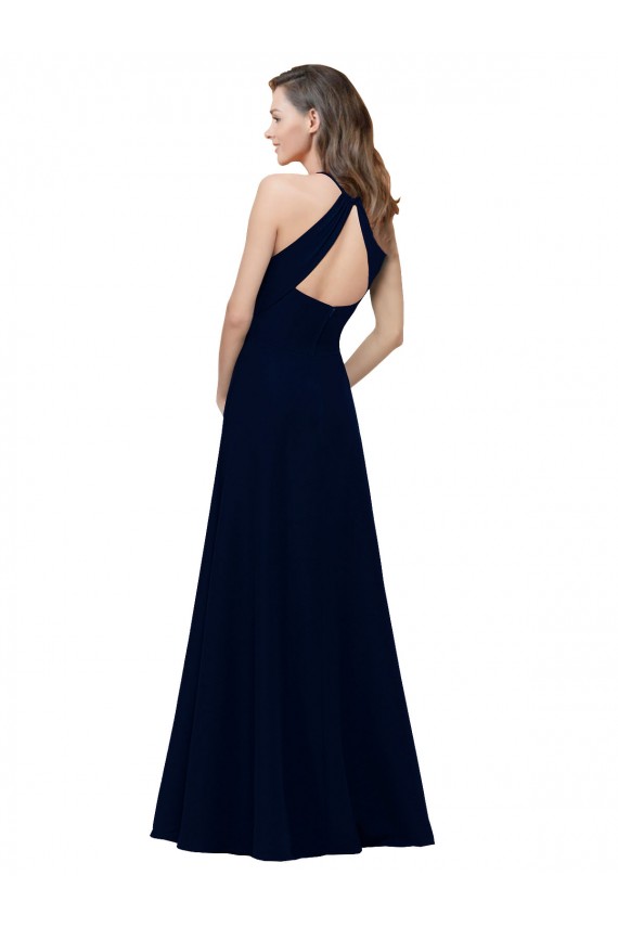 High Neck Crepe Bridesmaid Dress / Prom Dress with Pleats and Keyhole Back Brisbane