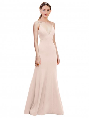 Deep V-Neck and Back Long Formal Crepe Bridesmaid Dress / Prom Dress Brisbane
