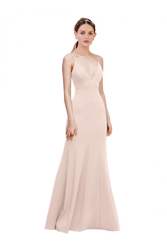 Deep V-Neck and Back Long Formal Crepe Bridesmaid Dress / Prom Dress Brisbane