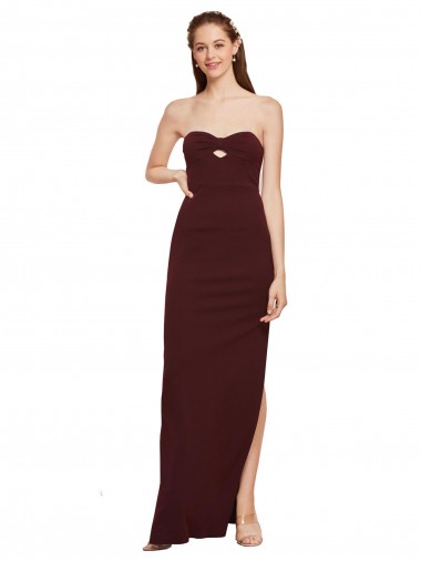 Twisted Strapless Keyhole Long Formal Crepe Bridesmaid Dress / Prom Dress with Slit Brisbane