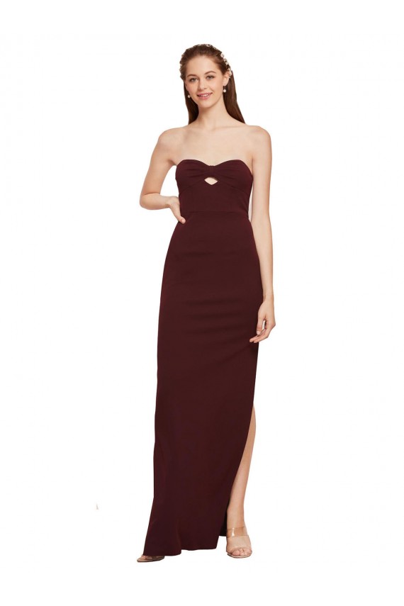 Twisted Strapless Keyhole Long Formal Crepe Bridesmaid Dress / Prom Dress with Slit Brisbane
