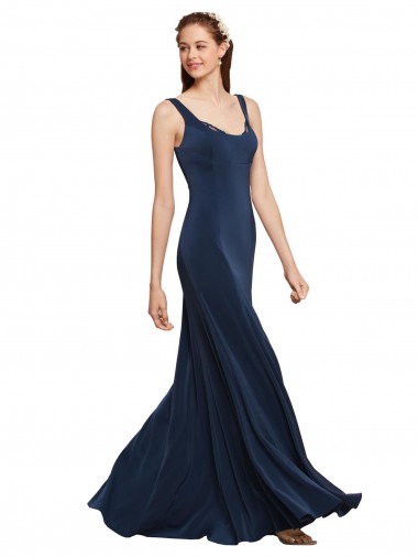Fit and Flare Long Formal Crepe Bridesmaid Dress / Prom Dress with Round Neck Brisbane