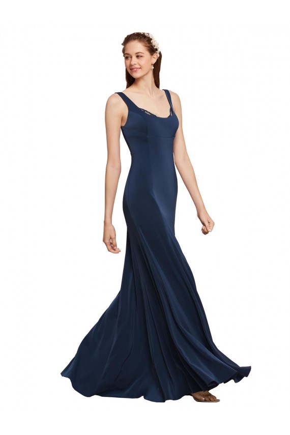 Fit and Flare Long Formal Crepe Bridesmaid Dress / Prom Dress with Round Neck Brisbane