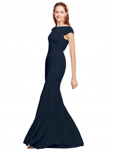Fit and Flare Long Formal Crepe Bridesmaid Dress / Prom Dress with Tie Open Back Brisbane