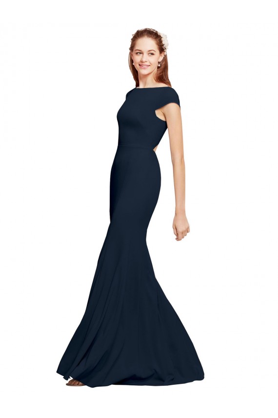 Fit and Flare Long Formal Crepe Bridesmaid Dress / Prom Dress with Tie Open Back Brisbane