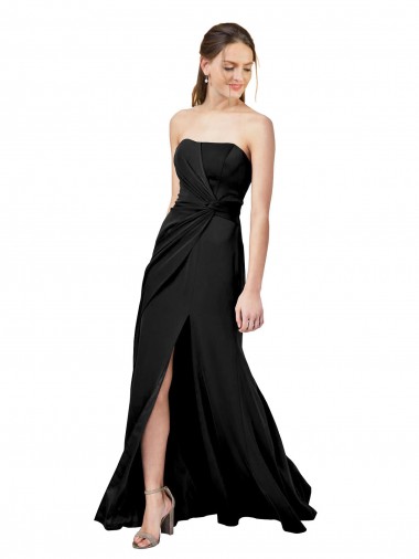 Strapless Fit and Flare Long Formal Crepe Bridesmaid Dress / Prom Dress with Knot and Slit Brisbane