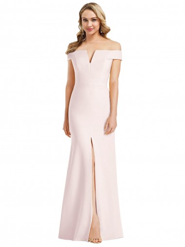Off the Shoulder Notch Trumpet Formal Crepe Bridesmaid Dress / Prom Dress with Front Slit Brisbane