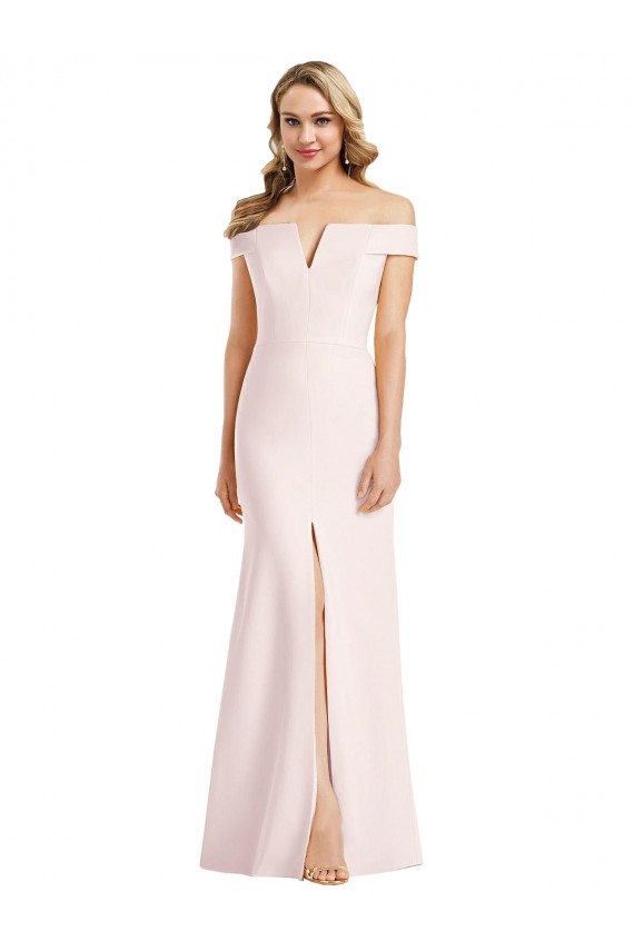Off the Shoulder Notch Trumpet Formal Crepe Bridesmaid Dress / Prom Dress with Front Slit Brisbane