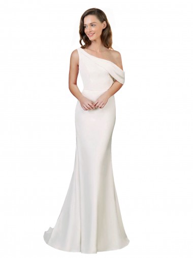 One Shoulder Formal Crepe Bridesmaid Dress / Prom Dress with Draped Off the Shoulder Strap Brisbane