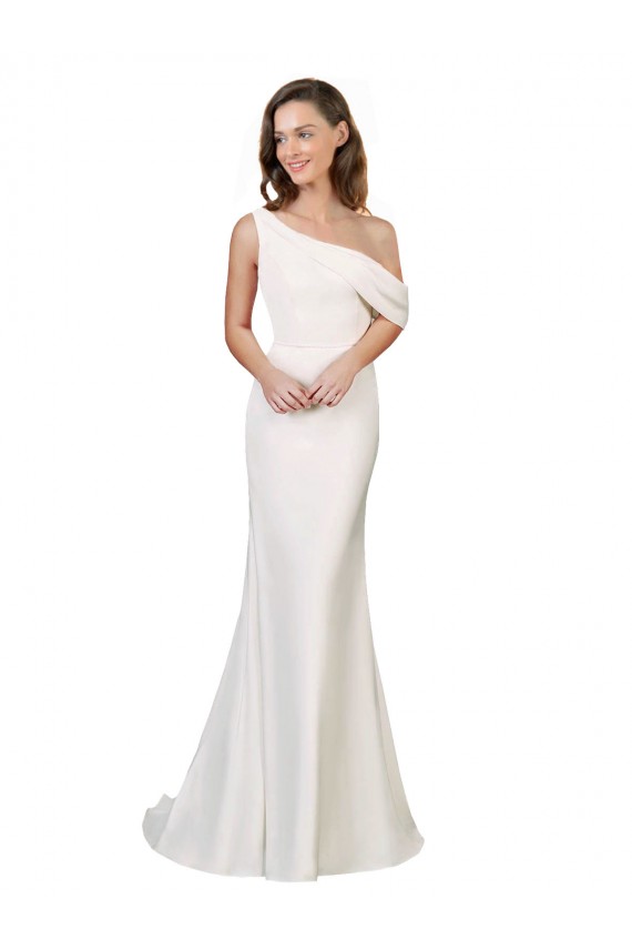 One Shoulder Formal Crepe Bridesmaid Dress / Prom Dress with Draped Off the Shoulder Strap Brisbane