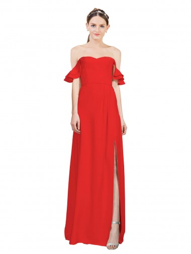 Double Ruffle Flounce Sleeves Formal Crepe Bridesmaid Dress / Prom Dress with Slit Brisbane