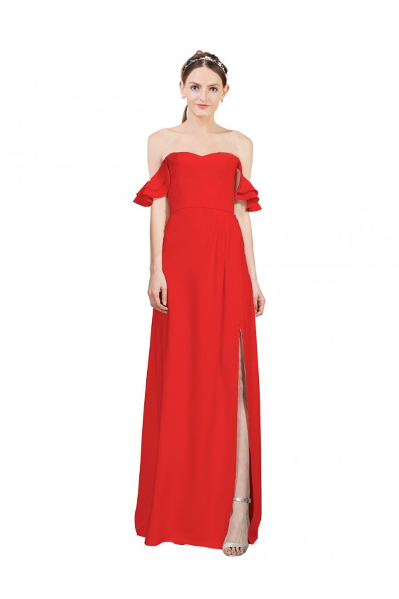 Double Ruffle Flounce Sleeves Formal Crepe Bridesmaid Dress / Prom Dress with Slit Brisbane