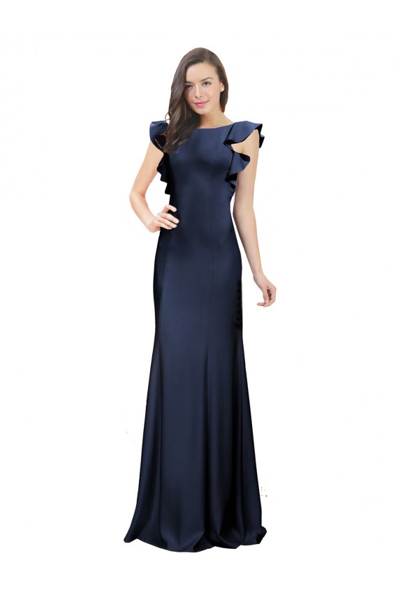 Sleeveless Crepe Bridesmaid Dress / Prom Dress with Cascading Ruffle and Keyhole Back Brisbane